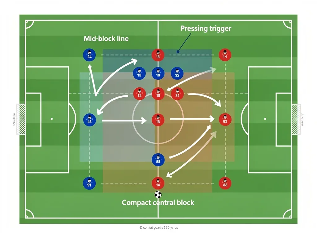 Tactical diagram of mid-block defense in soccer