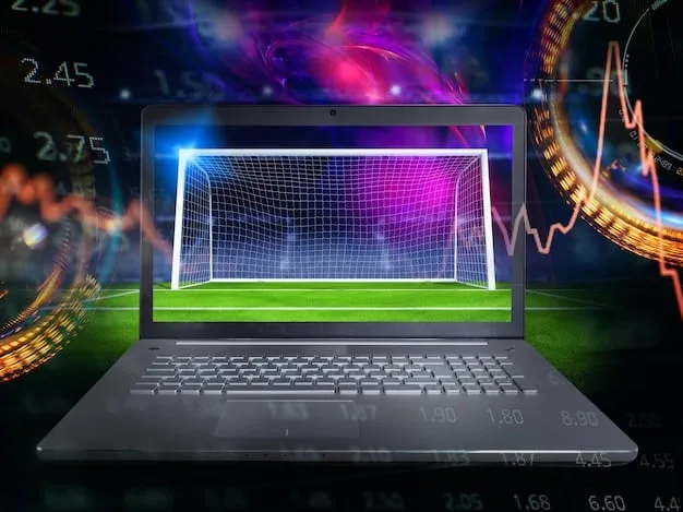 An image featuring a soccer analyst intensely studying team statistics and player performance data on a laptop, preparing for a Champions League prediction.