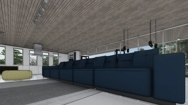 An architectural rendering of a stadium's new VIP lounge, featuring comfortable seating, modern decor, and large screens displaying the game. Servers are shown attending to guests, emphasizing the premium experience. The image highlight luxury and exclusivity.