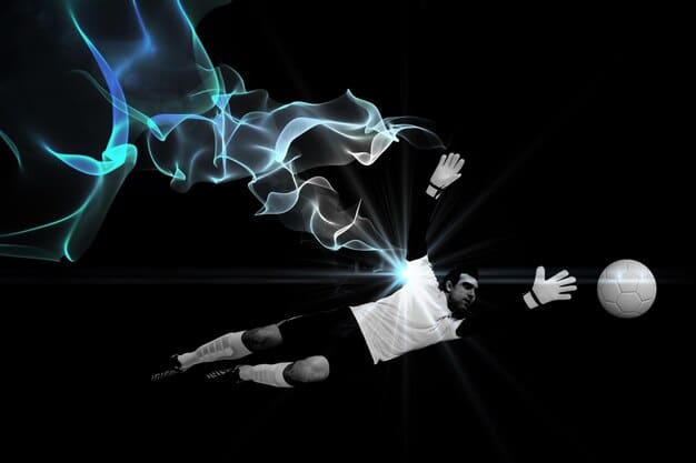 A dynamic image showcasing a football team celebrating a goal, with streaks of light emphasizing their momentum and victory, illustrating the concept of form and momentum in the Premier League.